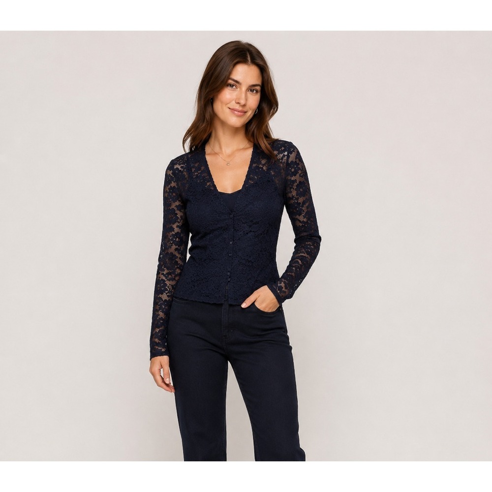 Abercrombie‎ & Fitch Whimsigoth Lace Button Front Shirt Womens Small Black NEW